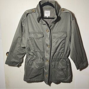 Joie Green Utility Jacket with Structured Shoulders and Rolled Sleeves